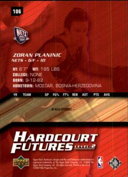 2003-04 Upper Deck Hardcourt #106 Zoran Planinic Back