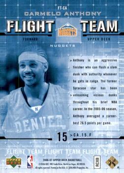 2006-07 Upper Deck - Flight Team Hot Pack #FT-CA Carmelo Anthony Back