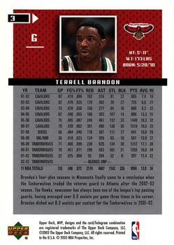 2003-04 Upper Deck MVP #3 Terrell Brandon Back