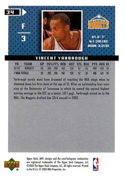 2003-04 Upper Deck MVP #34 Vincent Yarbrough Back