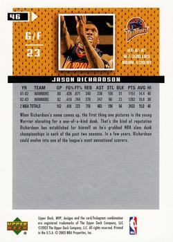 2003-04 Upper Deck MVP #46 Jason Richardson Back