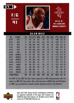 2003-04 Upper Deck MVP #57 Glen Rice Back
