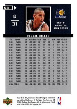 2003-04 Upper Deck MVP #58 Reggie Miller Back