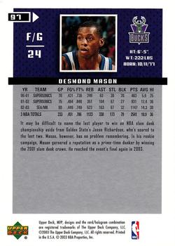 2003-04 Upper Deck MVP #97 Desmond Mason Back