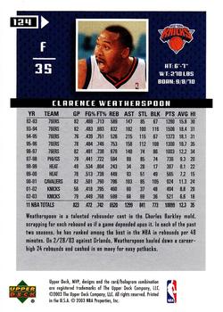 2003-04 Upper Deck MVP #124 Clarence Weatherspoon Back