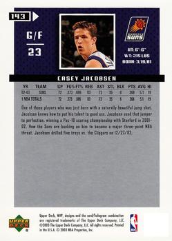 2003-04 Upper Deck MVP #143 Casey Jacobsen Back