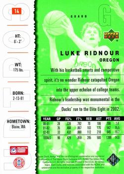2003 UD Top Prospects #14 Luke Ridnour Back