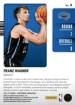 2021-22 Panini Contenders - 2021 Draft Class #8 Franz Wagner Back