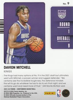 2021-22 Panini Contenders - 2021 Draft Class #9 Davion Mitchell Back