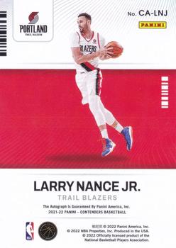 2021-22 Panini Contenders - Contenders Autographs Bronze #CA-LNJ Larry Nance Jr. Back