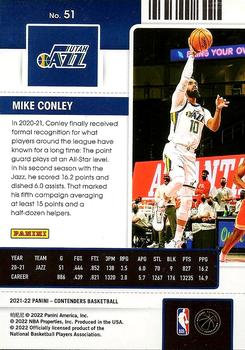 2021-22 Panini Contenders - Game Ticket Bronze #51 Mike Conley Back