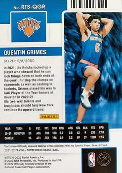 2021-22 Panini Contenders - Rookie Ticket Swatches #RTS-QGR Quentin Grimes Back