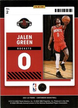 2021-22 Panini Contenders - Rookie of the Year Contenders #2 Jalen Green Back