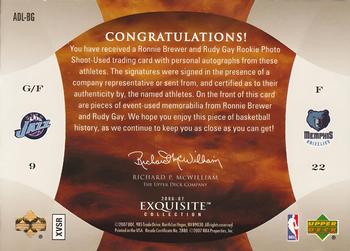 2006-07 Upper Deck Exquisite Collection - Logoman Autographs Dual #ADL-BG Ronnie Brewer / Rudy Gay Back