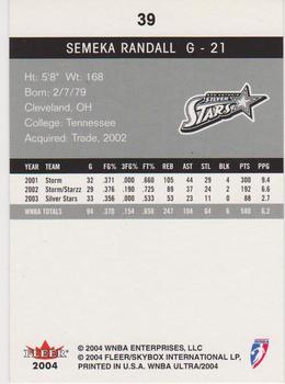 2004 Ultra WNBA #39 Semeka Randall Back