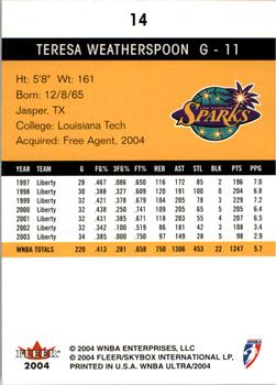2004 Ultra WNBA #14 Teresa Weatherspoon Back