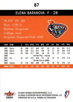 2004 Ultra WNBA #87 Elena Baranova Back