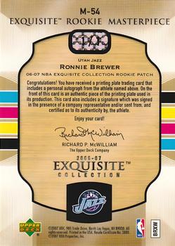 2006-07 Upper Deck Exquisite Collection - Masterpiece Printing Plates Magenta #M-54 Ronnie Brewer Back