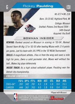 2004-05 Bowman #131 Rickey Paulding Back