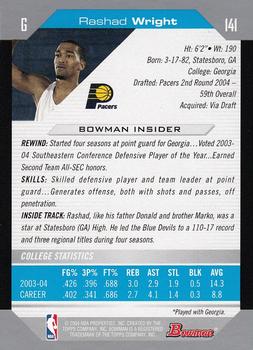 2004-05 Bowman #141 Rashad Wright Back