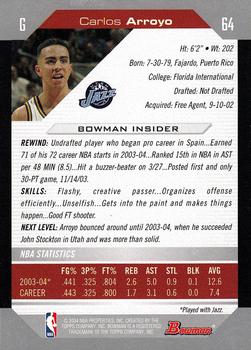 2004-05 Bowman #64 Carlos Arroyo Back