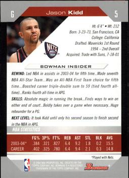 2004-05 Bowman #5 Jason Kidd Back