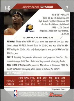 2004-05 Bowman #7 Jermaine O'Neal Back