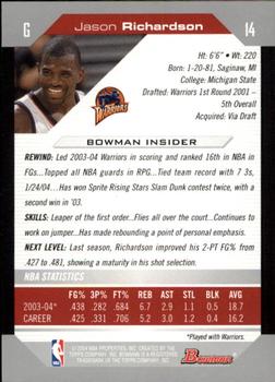 2004-05 Bowman #14 Jason Richardson Back