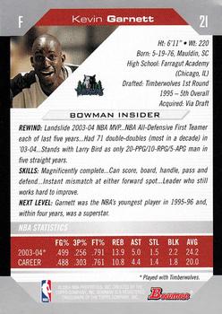 2004-05 Bowman #21 Kevin Garnett Back
