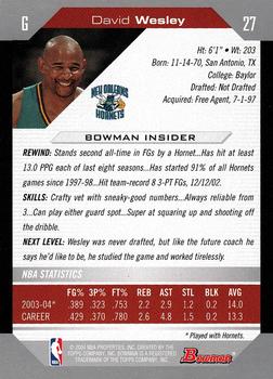 2004-05 Bowman #27 David Wesley Back