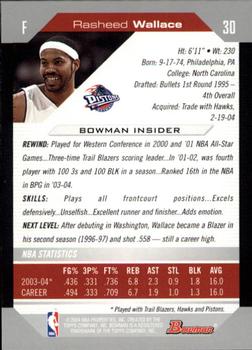 2004-05 Bowman #30 Rasheed Wallace Back