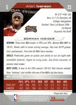 2004-05 Bowman #33 Allen Iverson Back