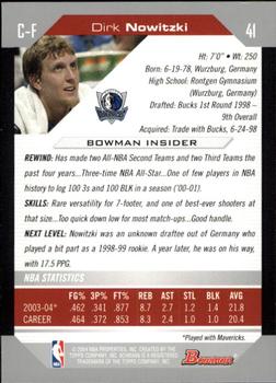 2004-05 Bowman #41 Dirk Nowitzki Back