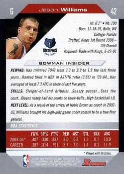 2004-05 Bowman #42 Jason Williams Back