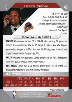 2004-05 Bowman #46 Derek Fisher Back