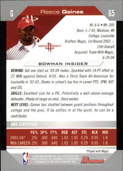 2004-05 Bowman #65 Reece Gaines Back