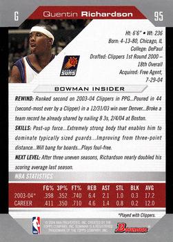 2004-05 Bowman #95 Quentin Richardson Back