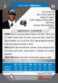 2004-05 Bowman #124 Jameer Nelson Back