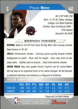 2004-05 Bowman #140 Pape Sow Back