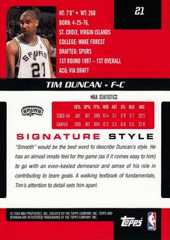 2004-05 Bowman Signature #21 Tim Duncan Back