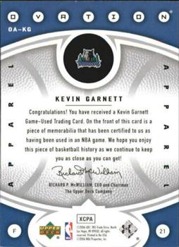 2006-07 Upper Deck Ovation - Apparel #OA-KG Kevin Garnett Back