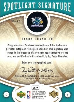 2006-07 Upper Deck Ovation - Spotlight Signature Gold #SS-TC Tyson Chandler Back