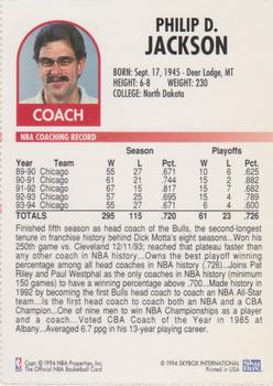 1994 Hoops Chicago Bulls Team Night Sheet SGA #NNO Phil Jackson Back