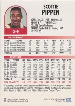 1994 Hoops Chicago Bulls Team Night Sheet SGA #NNO Scottie Pippen Back