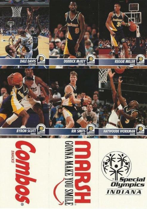 1994 Hoops Indiana Pacers Team Night Sheet SGA - Team Night Panel #NNO Dale Davis / Derrick McKey / Reggie Miller / Byron Scott / Rik Smits / Haywoode Workman Front