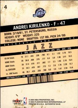 2004-05 Fleer Authentix #4 Andrei Kirilenko Back