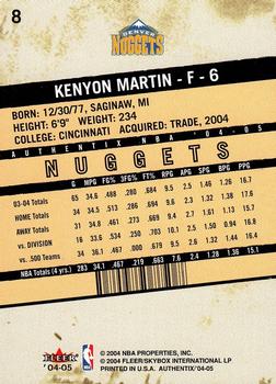 2004-05 Fleer Authentix #8 Kenyon Martin Back