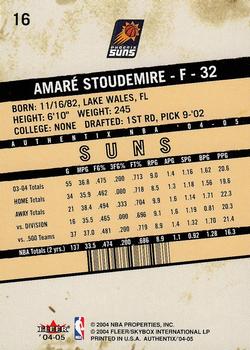 2004-05 Fleer Authentix #16 Amare Stoudemire Back