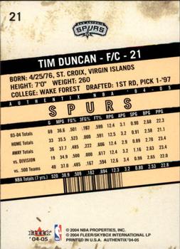 2004-05 Fleer Authentix #21 Tim Duncan Back