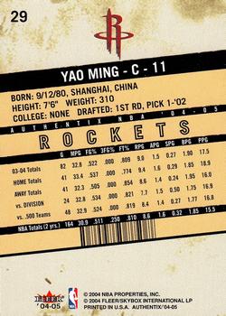 2004-05 Fleer Authentix #29 Yao Ming Back